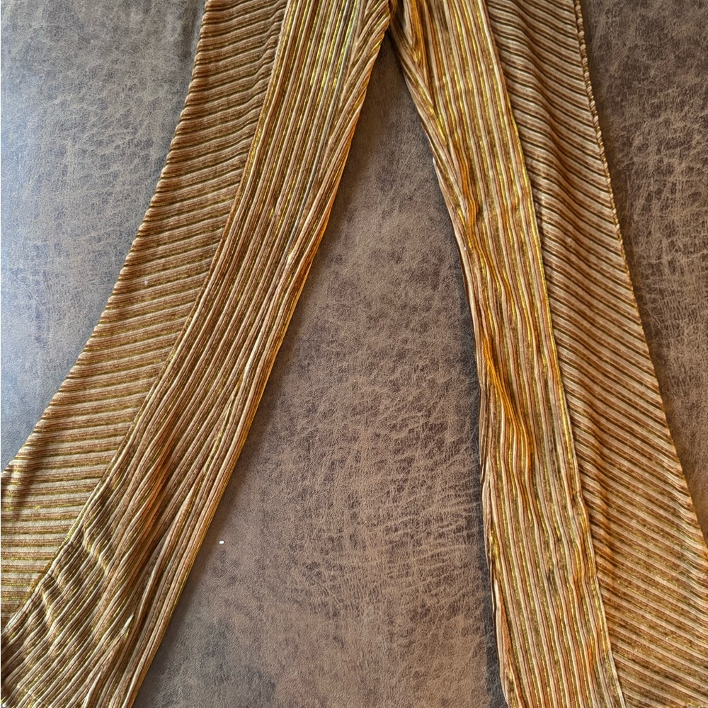 Free People Velvet Striped Trousers in Brown and Gold